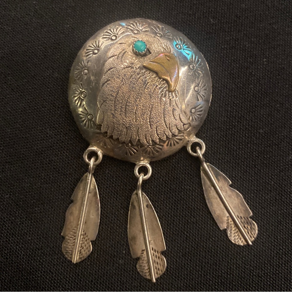 Handmade Navajo Bald Eagle pin/bolo, vintage sterling silver by Brugh Tsosie